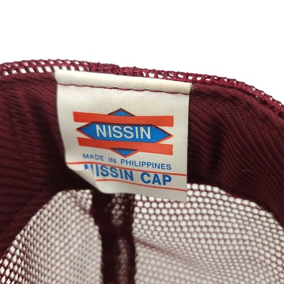 Big V Water Rope Braid Mesh Snapback Cap Trucker Foam Baseball Maroon Hat Nissin - Picture 8 of 13